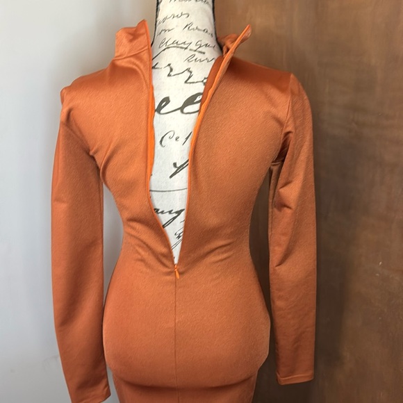 BILL HALLMAN Long Sleeve Mock Neck Dress | Burnt Orange | S - Picture 4 of 9
